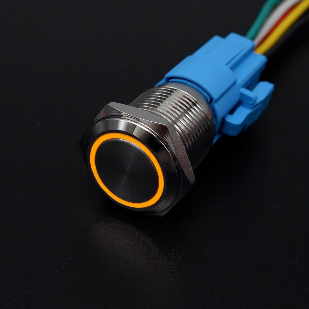 16/19/22mm Metal Push Button On Off Switch LED Light Momentary Latching Waterproof Flat Circular Button Silver Black 6v 12v 220v