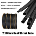 2:1 Shrink Rate Black Diameter 0.6mm ~ 210mm Heat Shrink Tube DIY Wires Cable Repair Wrap Sleeving Waterproof Polyolefin Tubing
