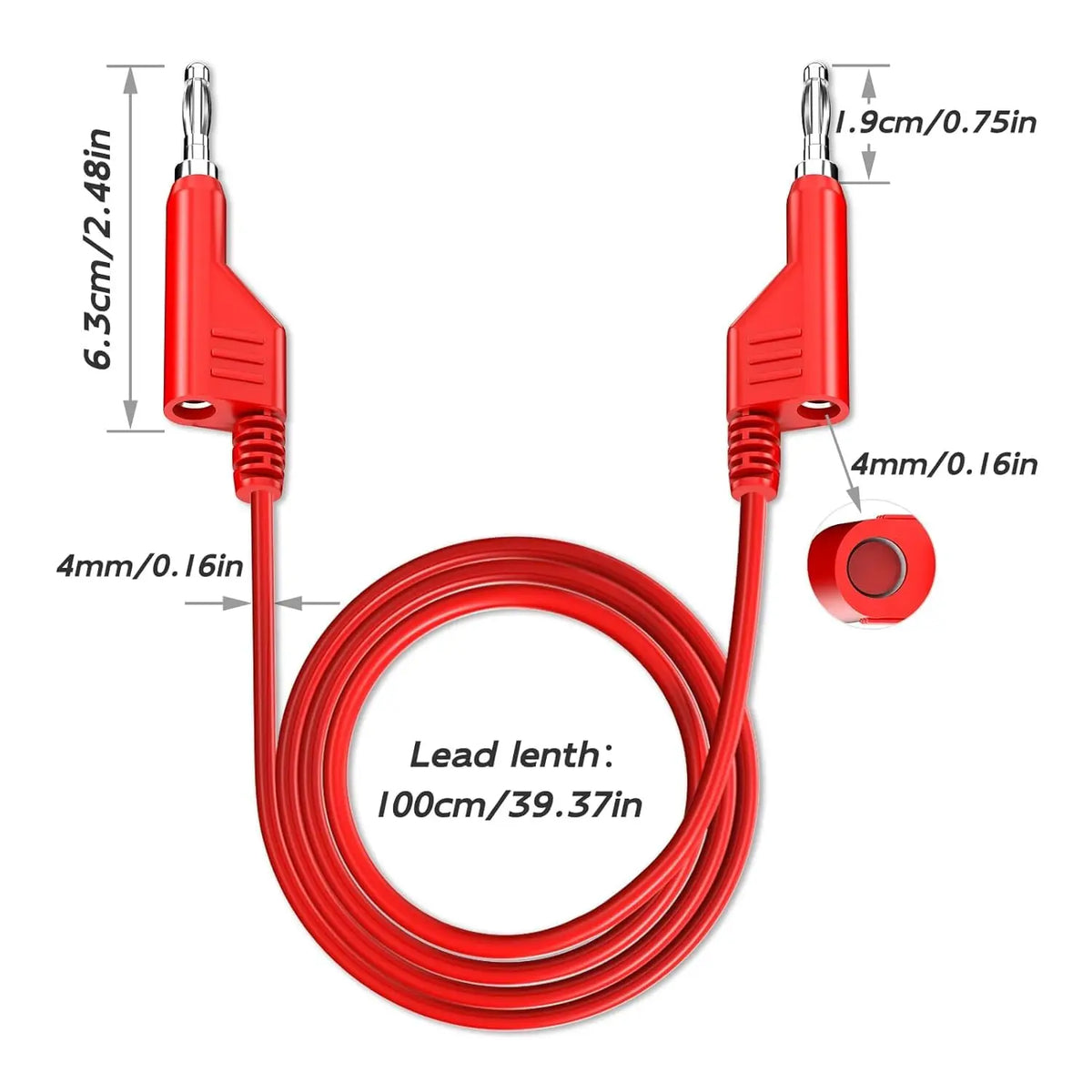2pcs Banana to Banana Plug Test Lead Set, 4mm Stackable Banana Plug Wire Test Cable Lead for Multimeter, Electrical Test Wire