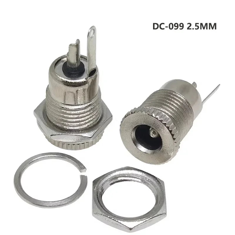 10/50PCS DC099 5.5mm*2.1mm DC Power Jack Socket Female Panel Mount Connector Metal DC-099 Open Hole 11MM 5.5*2.1 5.5*2.5