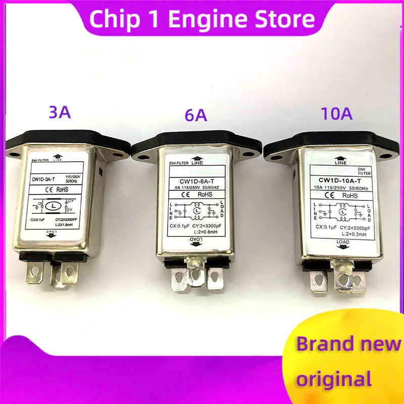 Single-phase EMI filter/IEC T-Socket filter CW1D-3/6/10A-T 250V Audio power supply filter power purifier Anti-interference