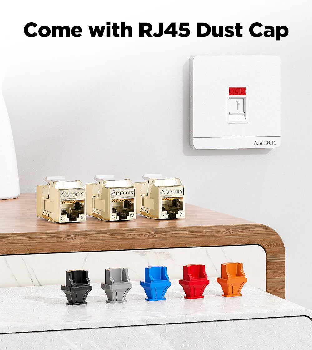 AMPCOM CAT7 RJ45 Inline Coupler Keystone Jack, CAT6A CAT6 Full Zinc-Alloy Shielded STP Feed-Through RJ45 Jacks Female to Female
