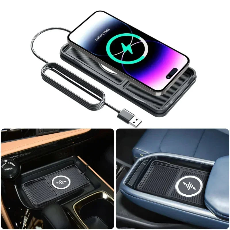 Car Wireless Charger Pad Base USB Cable for iPhone 16 15 14 13 12 Pro Max Samsung Xiaomi Airpods Pro 2 LG Fast Charging Station