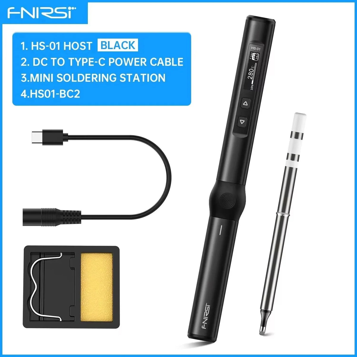 FNIRSI HS-01 Smart Soldering Iron 80-420℃ Rapid Heating PD 65W Type-c Charge Digital Display Screen Portable Welding Repair Tool