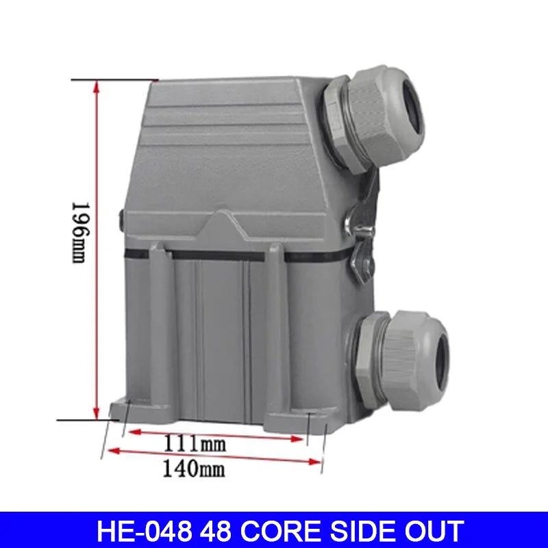 High Base Rectangular Heavy Duty Connectors 4 6 8 10 16 20 24 32 48 Core Pins 16A Waterproof Aviation Plug Top Side Outlet