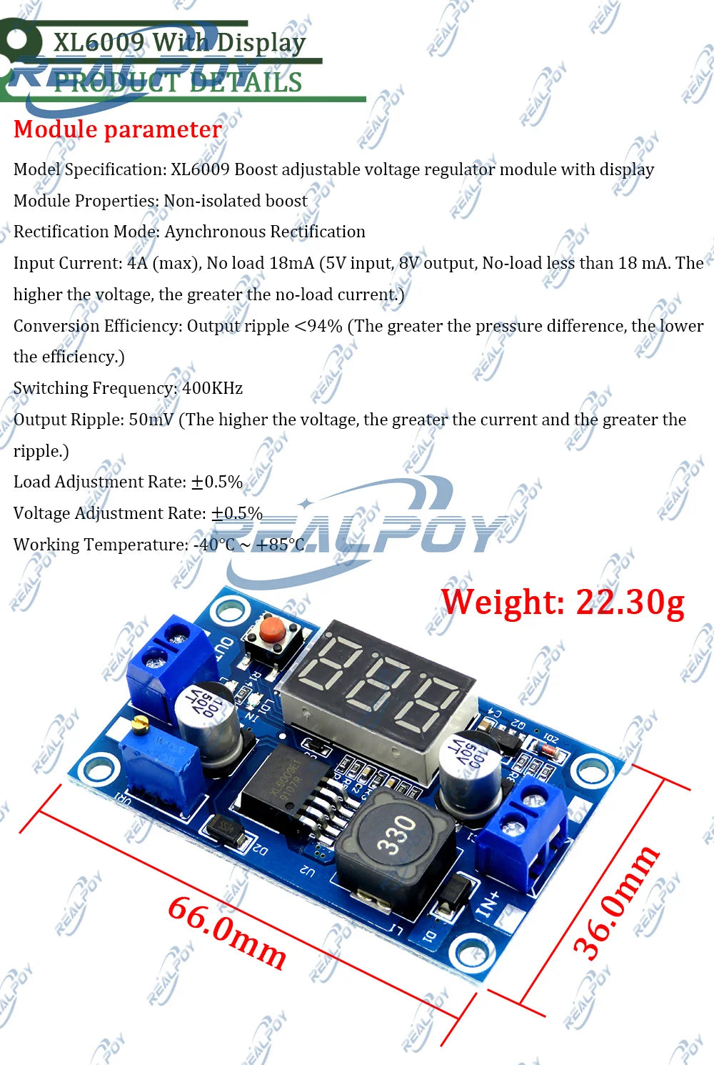 XL6009 4A Boost Converter Step Up Adjustable 15W 5-32V to 5-50V DC-DC Power Supply Module High Performance Low Ripple