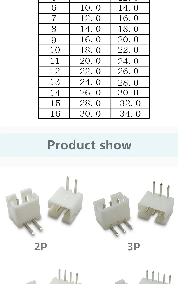 100pcs /LOT JST PH2.0 Straight/Curved Needle Connector 2Pin~16Pin Male Pin Header Right Angle 90°/180° 2.0mm Pitch