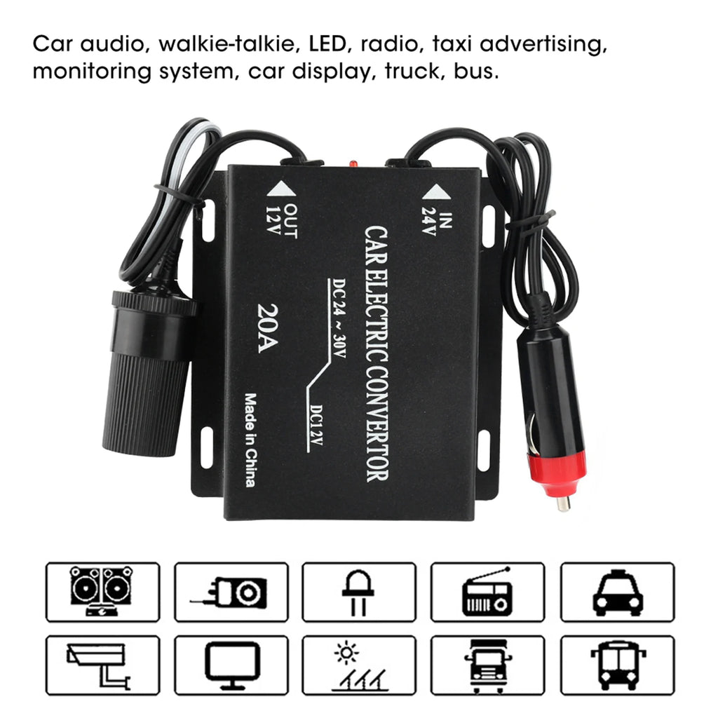 DC-DC Converter Step Down Power Supply 20A Car Power Supply Converter Step Down Transformer 24V To 12V Cigarette Lighter Type