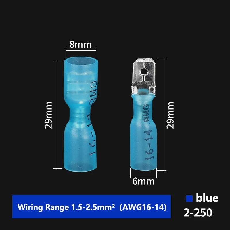 50Pcs Heat Shrink Insulated Spade Terminals Male Female Splice Cable Kit Fast Disconnect Butt Wire Connectors Waterproof