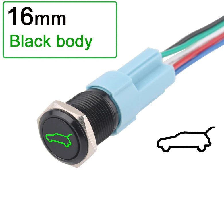 1pc 16mm/19mm Metal push button Switches for car trunk Momentary/latching 12V base 1NO 1NC with sockets