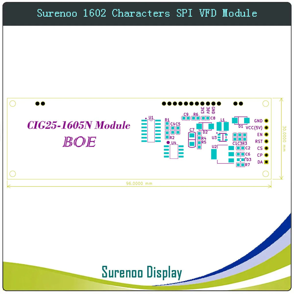 Surenoo 7P Serial SPI 1602 162 16X2 VFD LCD Module Display Screen for Arduino STM32 C51 Code