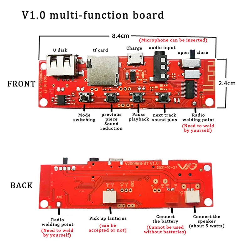 1PCS Multifunctional Bluetooth Audio Circuit Board Bluetooth Module Amplifier Board DIY Bluetooth Module Mltifunctional Lantern