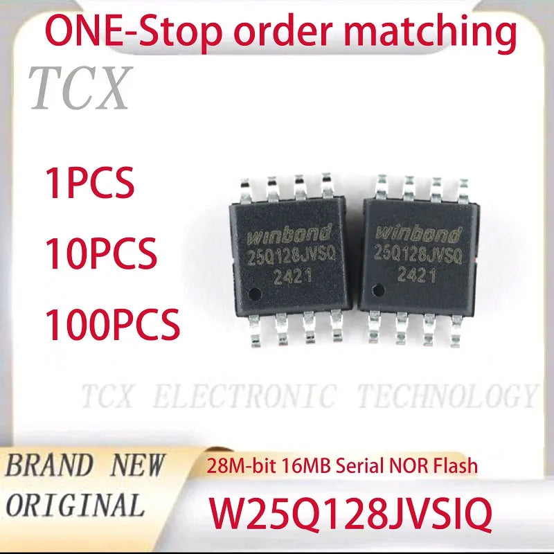 W25Q128JVSIQ W25Q128JVSQ W25Q128 128M-bit 16MB Serial NOR Flash Memory SPI Dual Quad SPI 133MHz SOIC-8 SOP8 208mil Original New