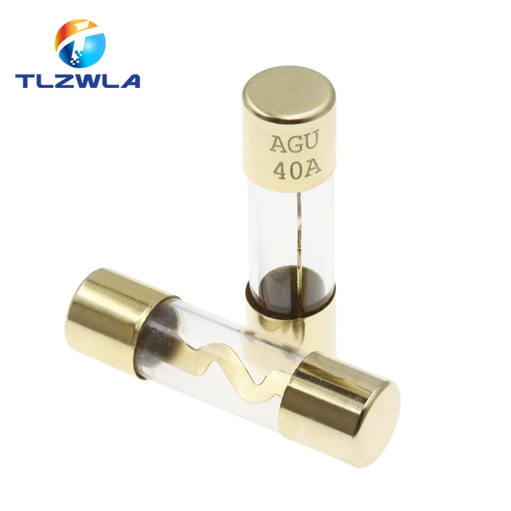 5PCS 10*38MM Gold Plated Glass AGU Fuse Fuses Pack Car Audio Amp Amplifier 10A 15A 20A 25A 30A 40A 50A 60A 70A 80A 100A Car Fuse