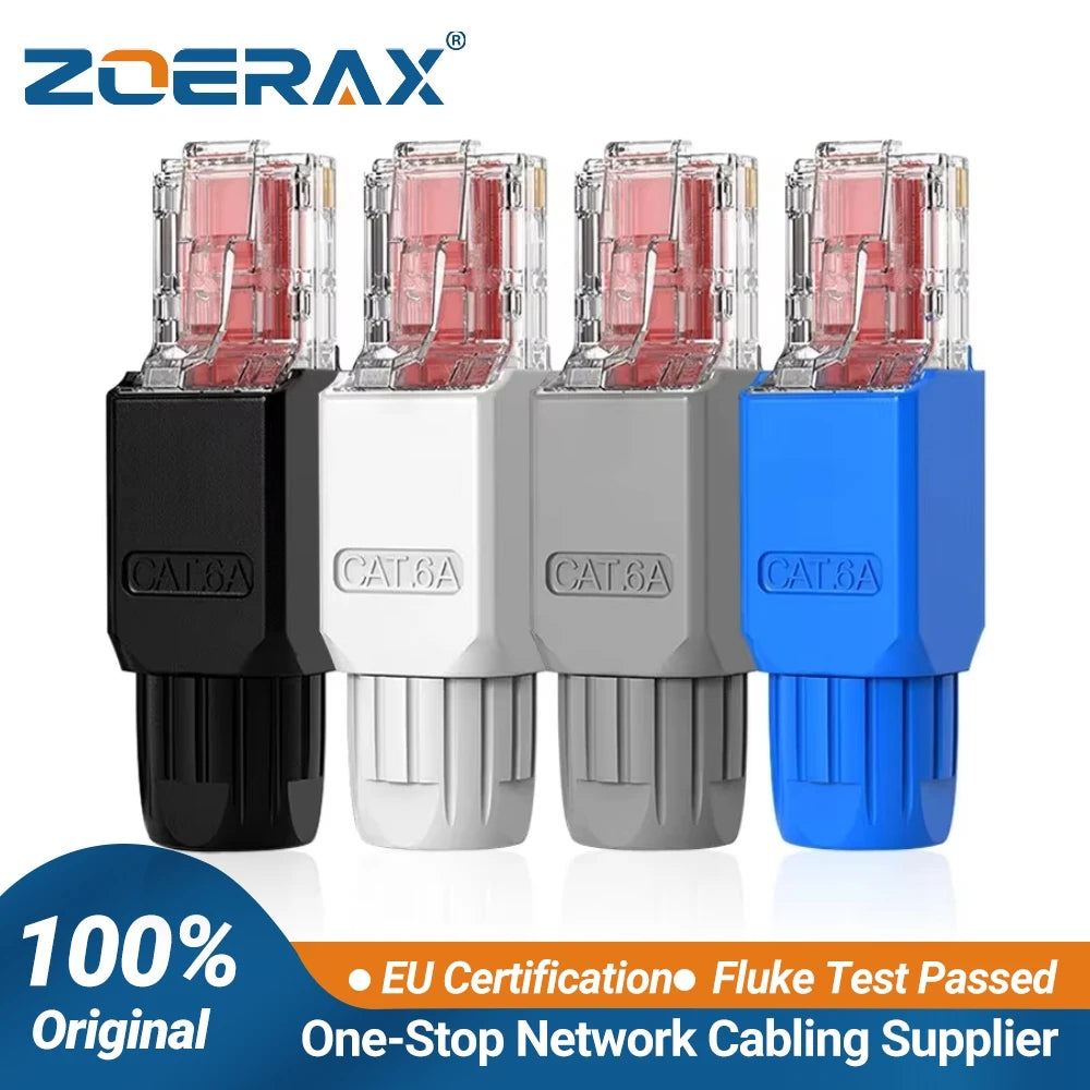 ZoeRax Tool-Free RJ45 Connector, CAT6A  CAT6 Field Termination Plug, RJ45 Tool Less Gold Plated Modular Plug,