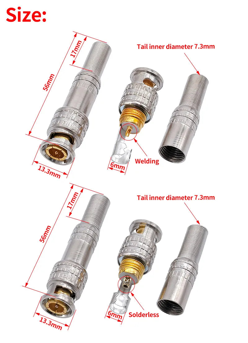 5Pcs BNC Solderless Connector Q9 HD Video Oscilloscope Male Plug Welding Free 75-5 Ohm Monitoring Weldings Cable Connectors