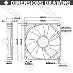 Gdstime 140mm Fan 24V 12V 5V Cooler 140*25MM Case CPU Fan 14025 Radiator Fan for Home Mechanical Equipment,Humidifiers Cooling