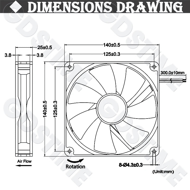 Gdstime 140mm Fan 24V 12V 5V Cooler 140*25MM Case CPU Fan 14025 Radiator Fan for Home Mechanical Equipment,Humidifiers Cooling