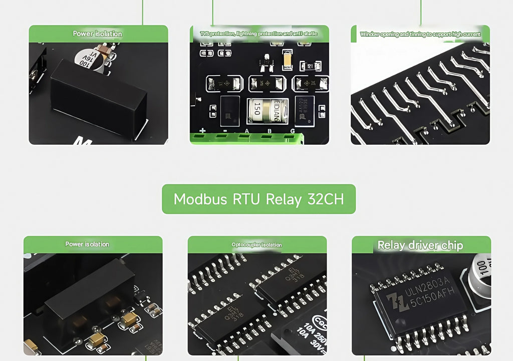 Waveshare Industrial Modbus RTU Relay Module with 8/16/32-channel RS485 interface and isolation