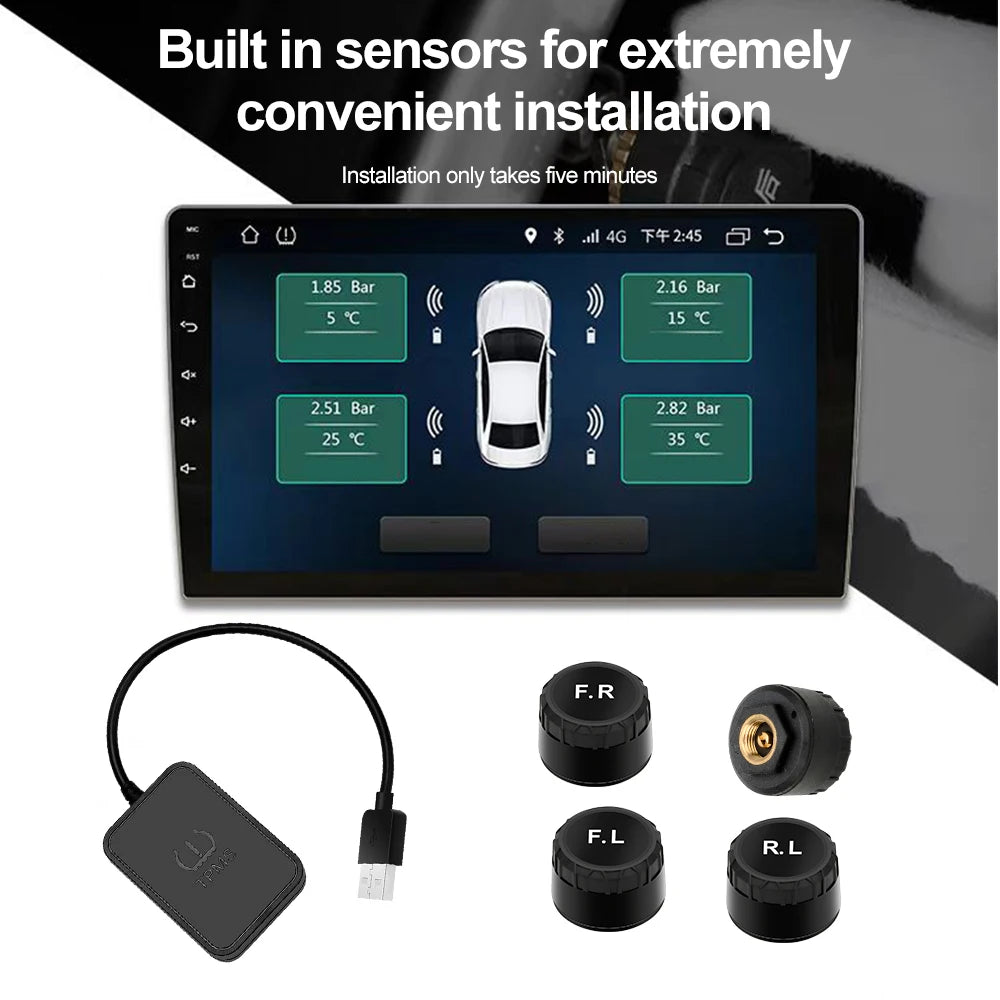 KEBIDUMEI Car Tire Pressure Monitor System USB Android TPMS For Navigation Player Temperature Warning Sensors Car Accessories
