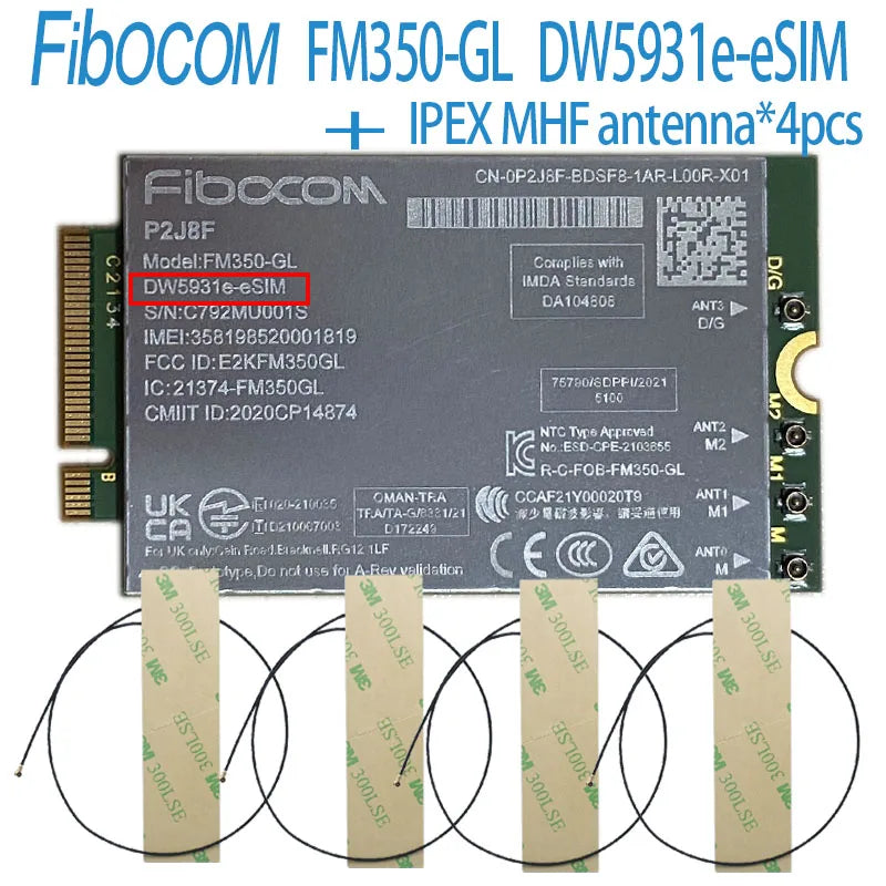 Fibocom FM350-GL DW5931e DW5931e-eSIM 5G M.2 Module for Dell Latitude 5531 9330 3571 Laptop 4x4 MIMO GNSS Modem