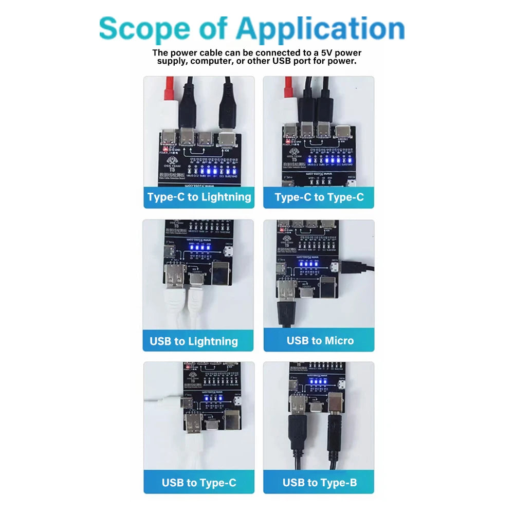 T5 USB Cable Tester Board Multi-Function Interface Cable Testing Module Rapid Detection For Lightning Type-C Micro USB