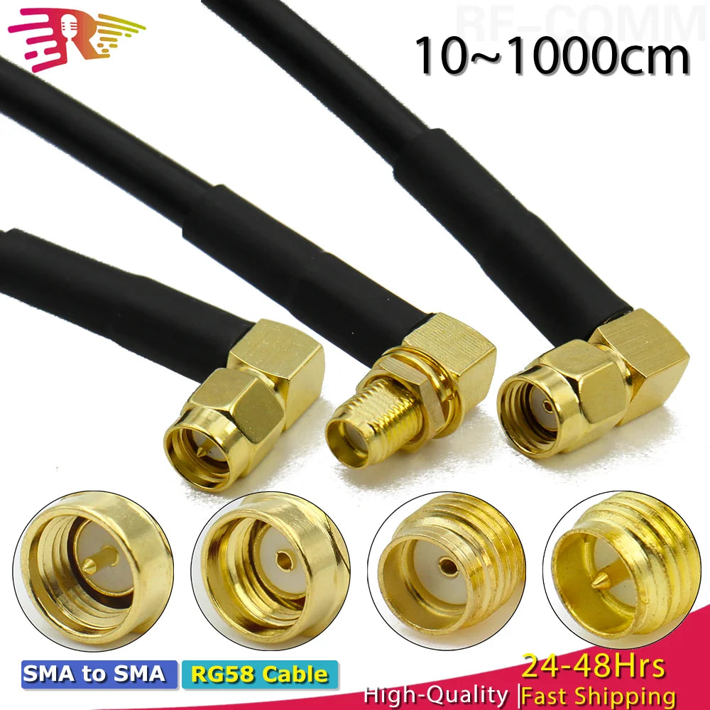RG58 SMA to SMA Male Female RF Pigtail Jumper Cable Straight Right Angle Antenna Extension Wire for WiFi 3G 4G GSM Radio