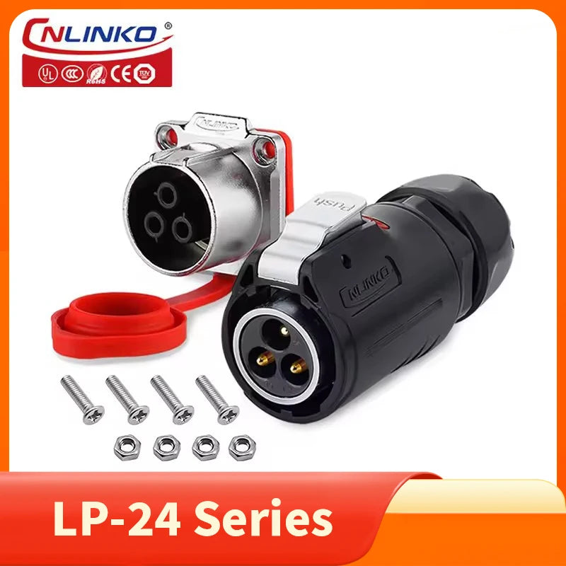 Cnlinko LP24 3 4Pin M24 Aviation Waterproof Power Connector Plug Socket for Radio Audio Visual Video Medical LED UAV Industry