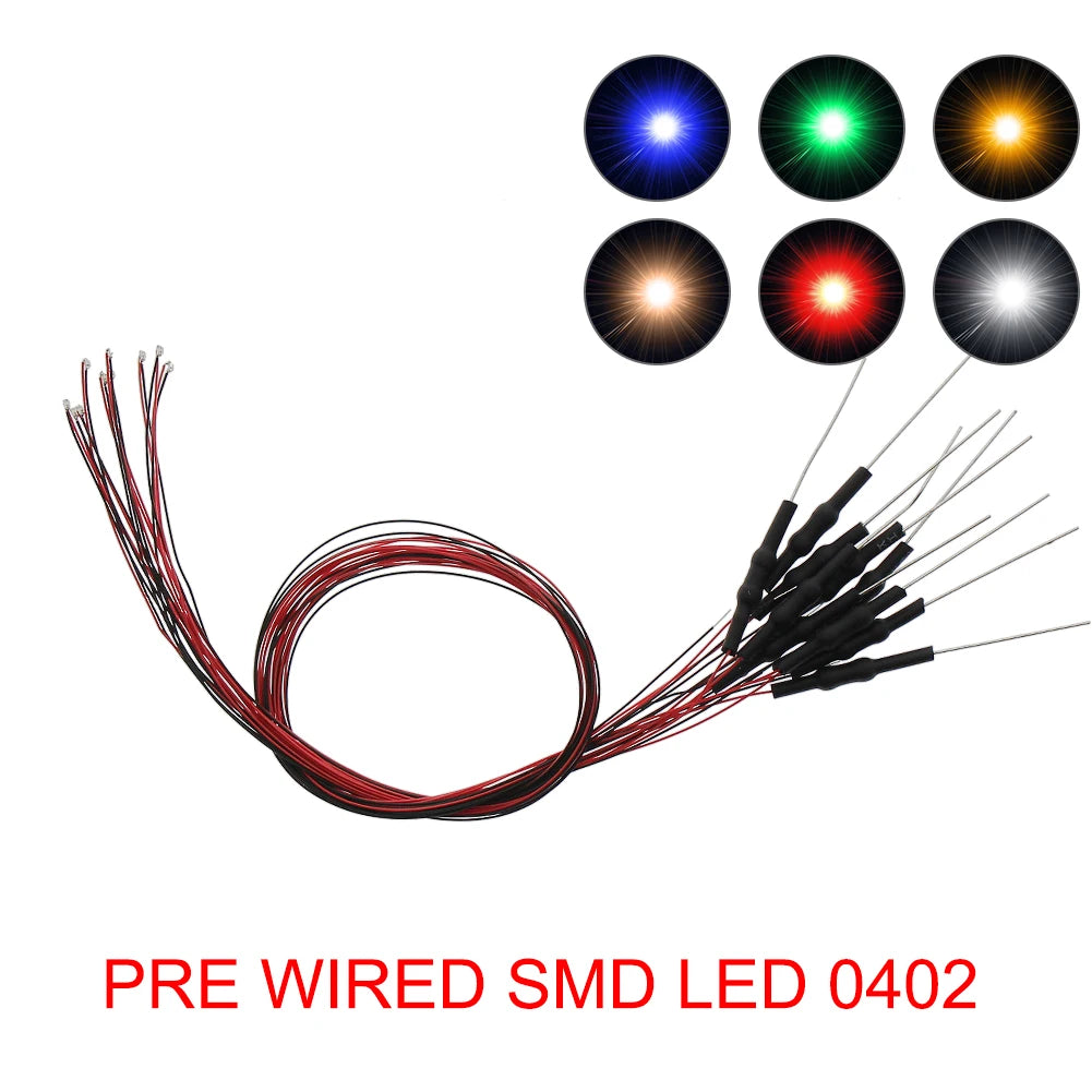 20pcs Pre-wired 20cm Long 30awg Wire SMD LED 0402 0603 0805 Lights Soldered Resistor for 12V White Red Blue Yellow Green