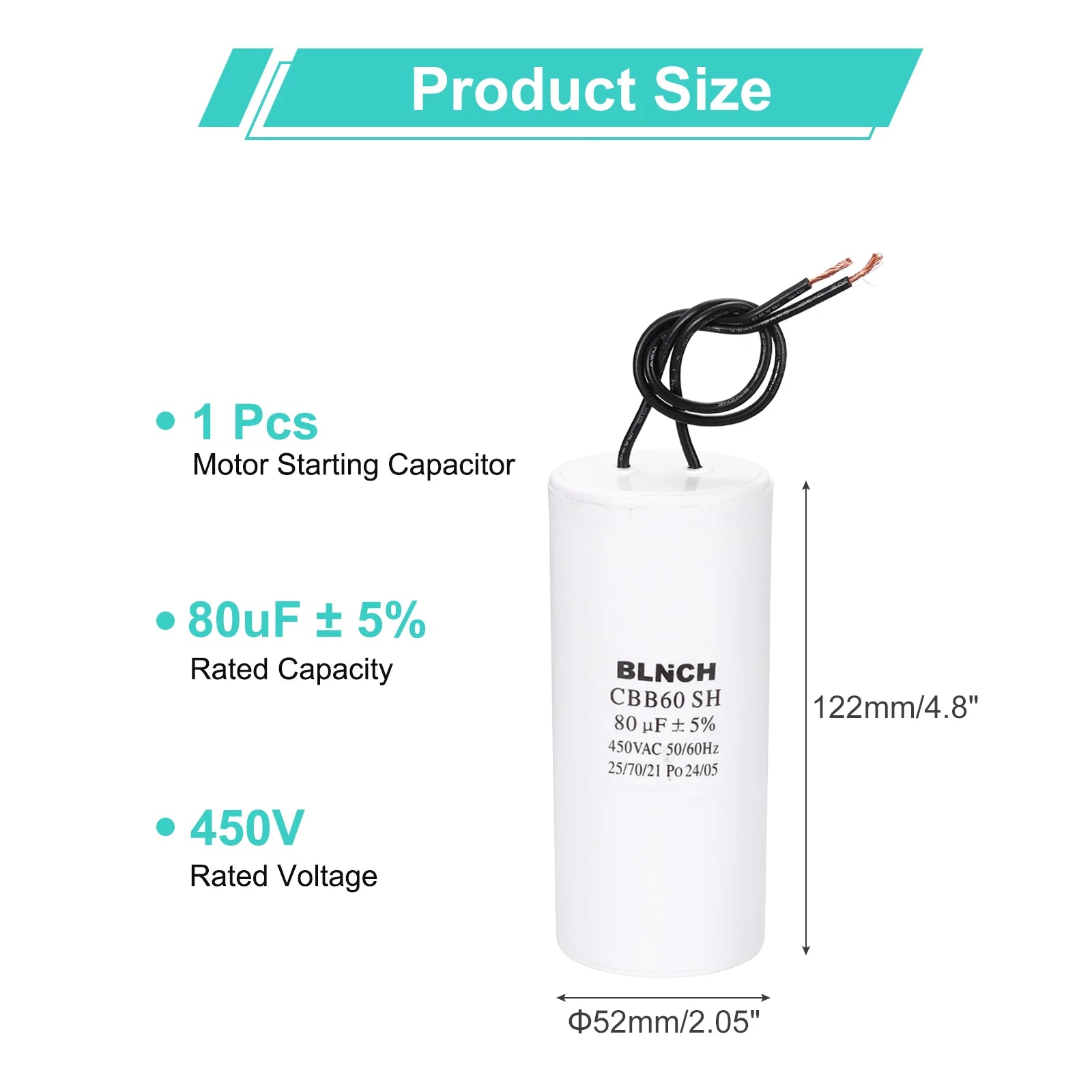 1/2Pcs CBB60 Running Capacitor 3-100uF 450V 2 Wire Electric Air Compressor Motor Run Starting Capacitor for Washing Machine
