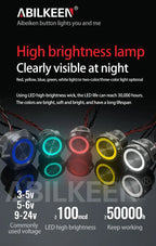 ABILKEEN 30mm 1NO Momentary/Latching Function Piezo Electric Switch IP68 Waterproof Pressure-Sensitive Switch