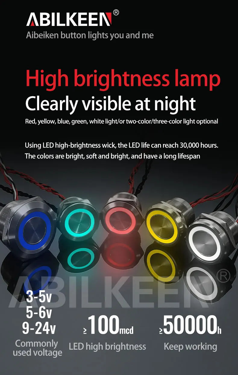 ABILKEEN 30mm 1NO Momentary/Latching Function Piezo Electric Switch IP68 Waterproof Pressure-Sensitive Switch