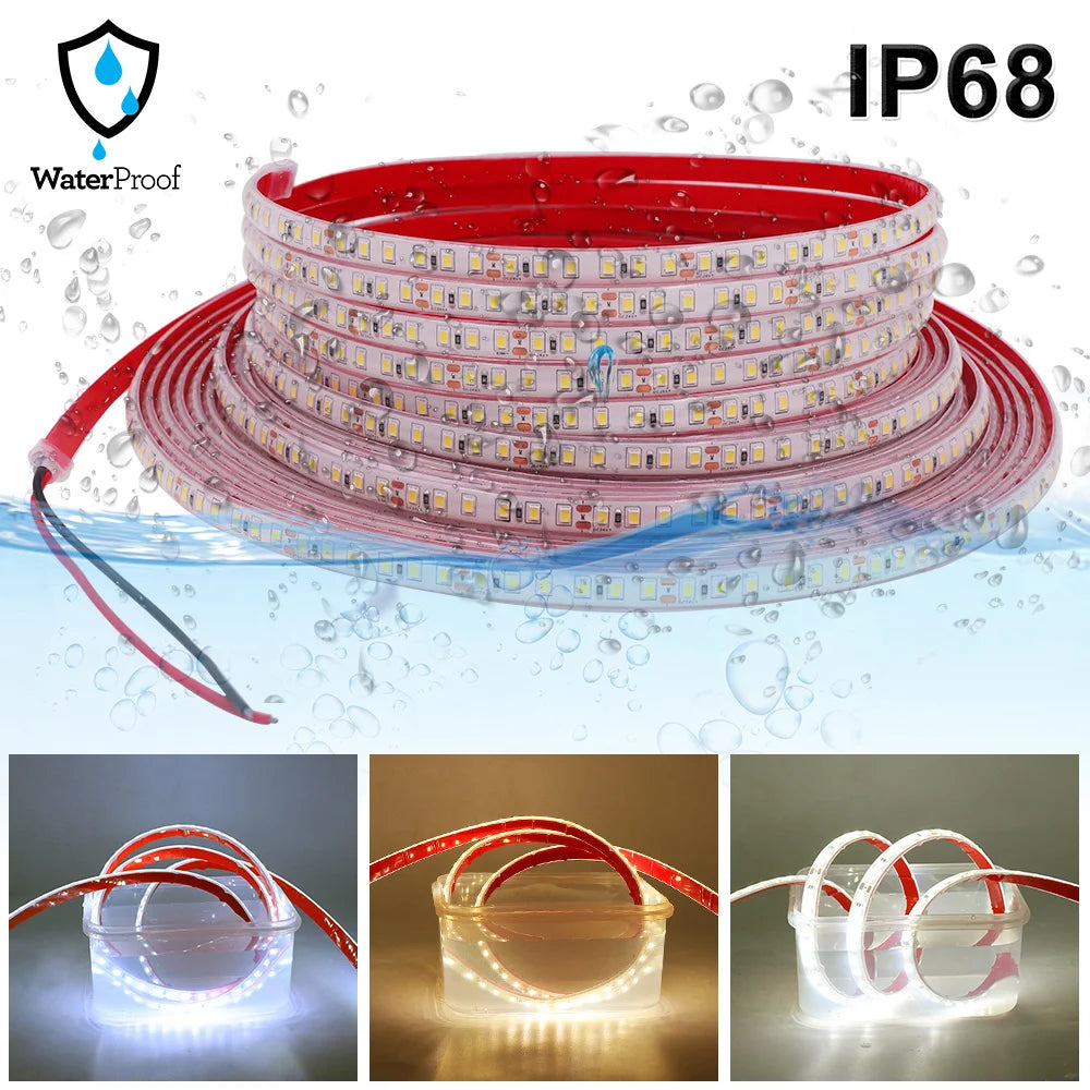 12V 24V 5m 10m 20m LED Strip Light IP68 Waterproof 2835 9 Colors Flexible Tape with 2pin Wire 120LED/m Bright Ribbon 0.5m 1m 2m