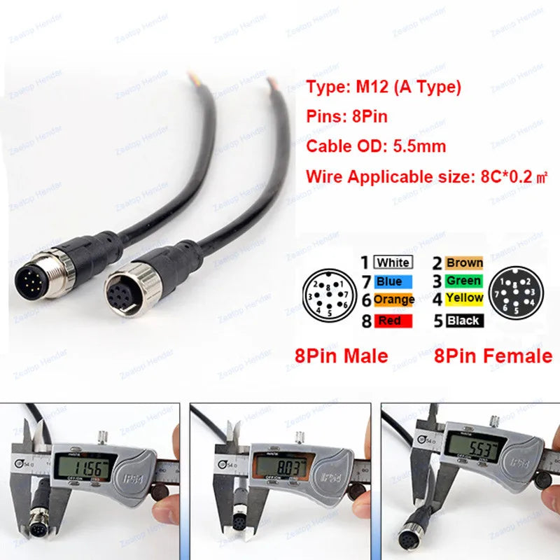 1Pcs M12 Sensor Connector 2 3 4 5 8 Pin Male / Female Aviation Plug IP67 Waterproof Wire A Type 20cm PVC Cable