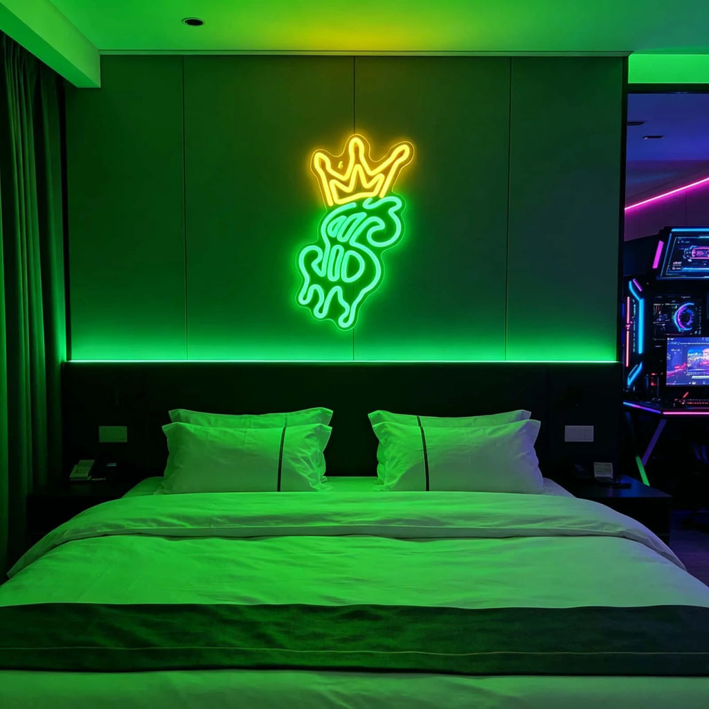 Crown Dripping Dollar LED Neon Sign USB Green Money Symbol Neon Wall Light for Bar Man Cave Bedroom Decor