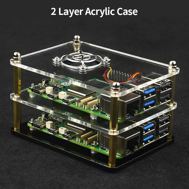 Raspberry Pi 5 Acrylic Case 1-5 Layer Transparent Enclosure PWN Cooling Fan Stackable Plate Shell for Raspberry Pi 5 RPi 5