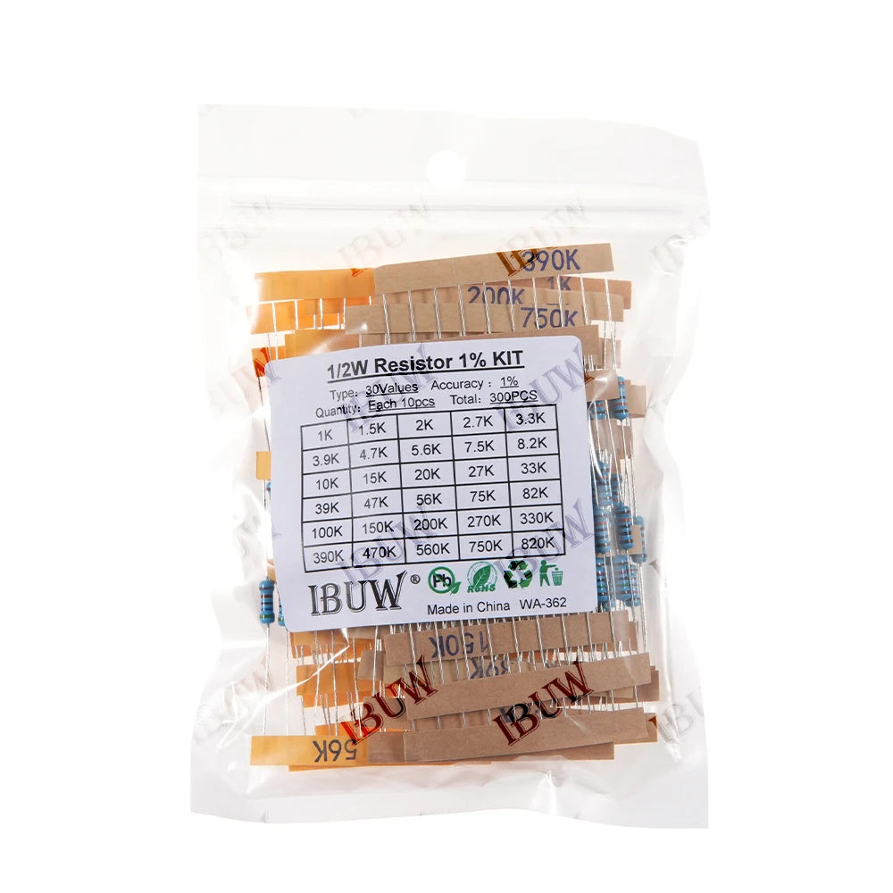 1/4W 1/2W 1W 2W 3W Resistance Set 1% Metal Film Resistor Assortment Kit 1K~820K 0.1R~750R 10K 6.8R 7.5R 47R 41R