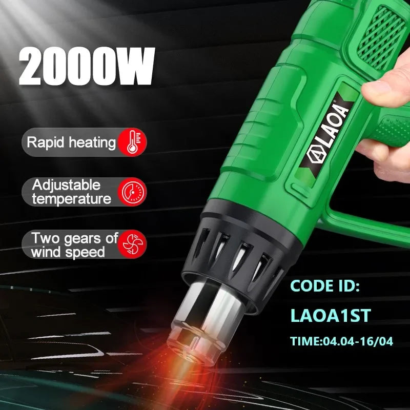 LAOA 2000W Digital Heat Gun Constant Temperatures Variable Industrial Electric Hot Air Guns for Pipe and Car Film Shrink Wrap
