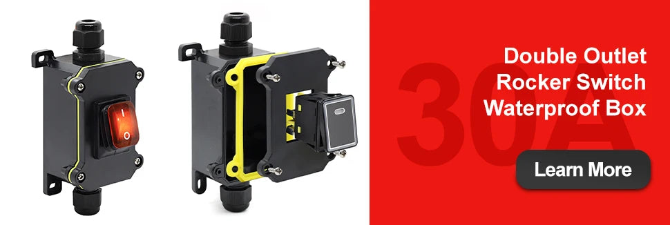 FILN 30A 12V 24V 220V Waterproof Inline Toggle Switch with LED IP65 Sealed Outdoor Box Inline Cord Rocker Switch Power
