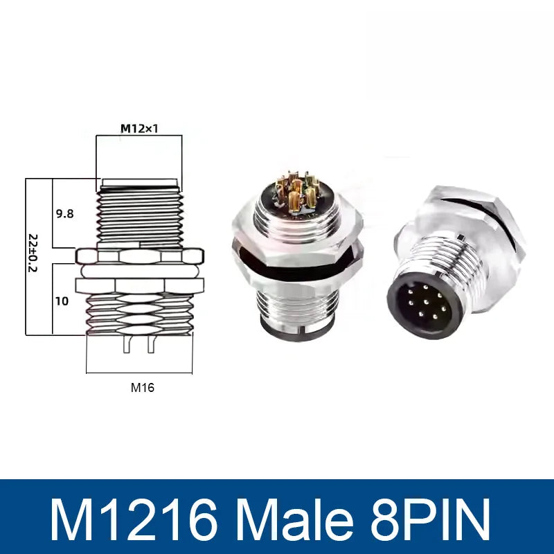 M12 Panel Back Mount Flange Socket Sensor Connector Waterproof Screw Threaded Coupling Male Female 3 4 5 8Pin M1216