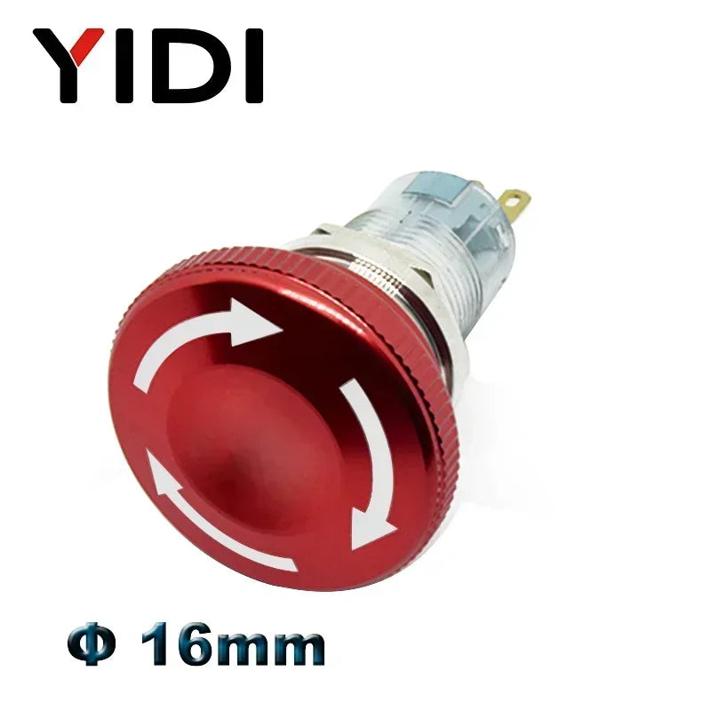 16mm 19mm 22mm Emergency Stop Switch Mushroom Round E-stop Metal Push Button Stop Switch 1NO1NC 2NO2NC Latching Switch On Off