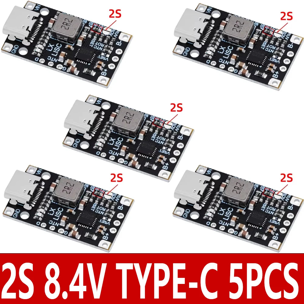 Lithium Battery Charging Boost Module with Balanced Support, Fast Charge with Indicator, 2S, 3S, Type-C BMS, 15W, 8.4V, 12.6V,