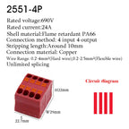 Electrical Cable Wire Connectors Push-in Terminal Block Universal Compact Wiring Multiple In Out Spliceable Mount On Din Rail