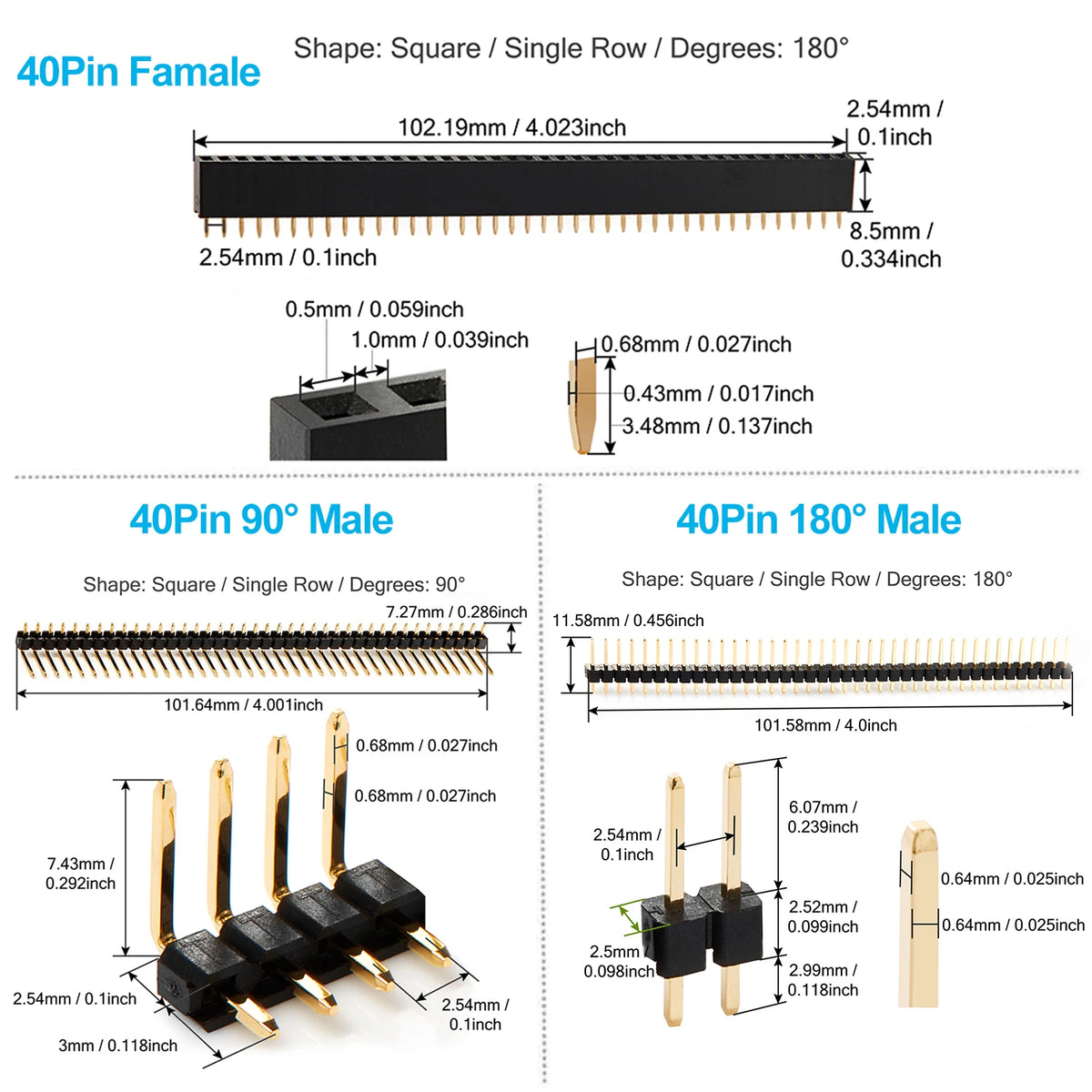 FR4 Double Sided PCB Board Tinned ( 2X8 3X7 4X6 5X7 7x9 cm ) Circuit Perfboard 2.54mm 40 Pins Male Female Pin Header Gold Plated