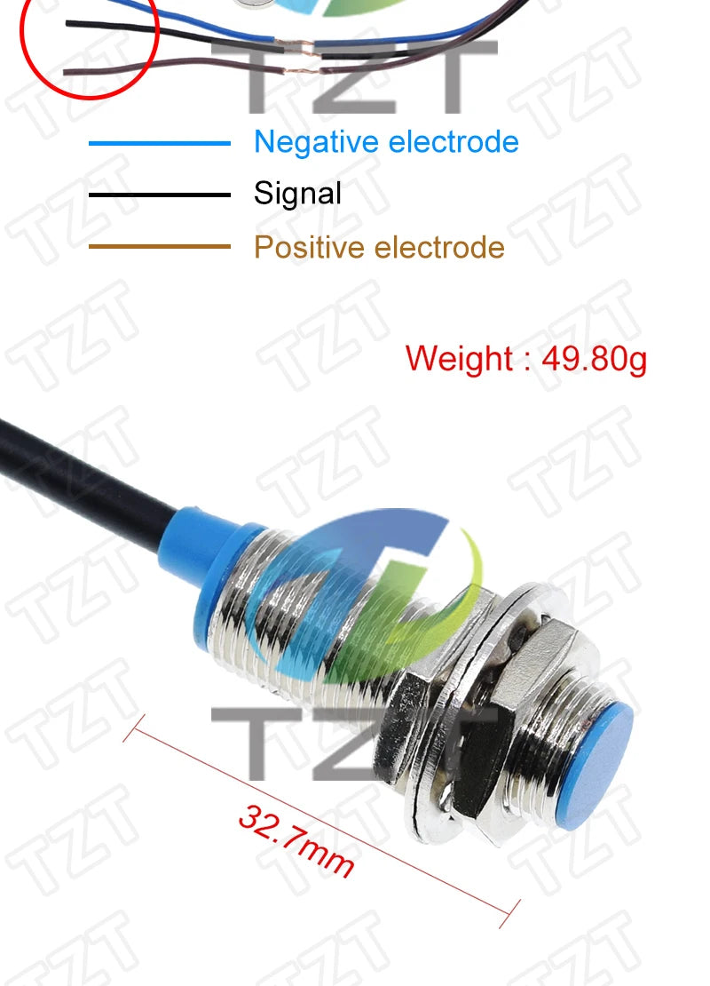 TZT NJK-5002C Hall Effect Sensor Proximity Switch NPN 3-Wires Normally Open + Magne