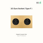 Avoir Metal Panel Toggle Switch 2 Way Gold Copper Lever Wall Power Socket European Plug Usb Type C Charging Port Lighting Dimmer
