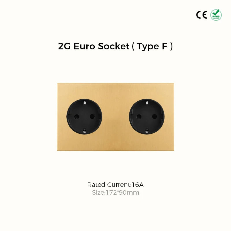 Avoir Metal Panel Toggle Switch 2 Way Gold Copper Lever Wall Power Socket European Plug Usb Type C Charging Port Lighting Dimmer