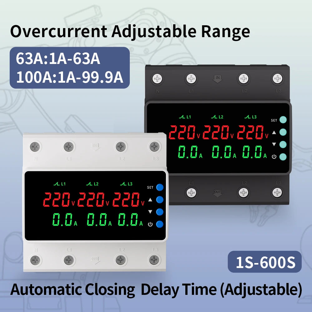 GTRIC Over Under Voltage Protection Device Three-Phase 380V AC Undervoltage Protection 63A Current and Voltage Protection Relay