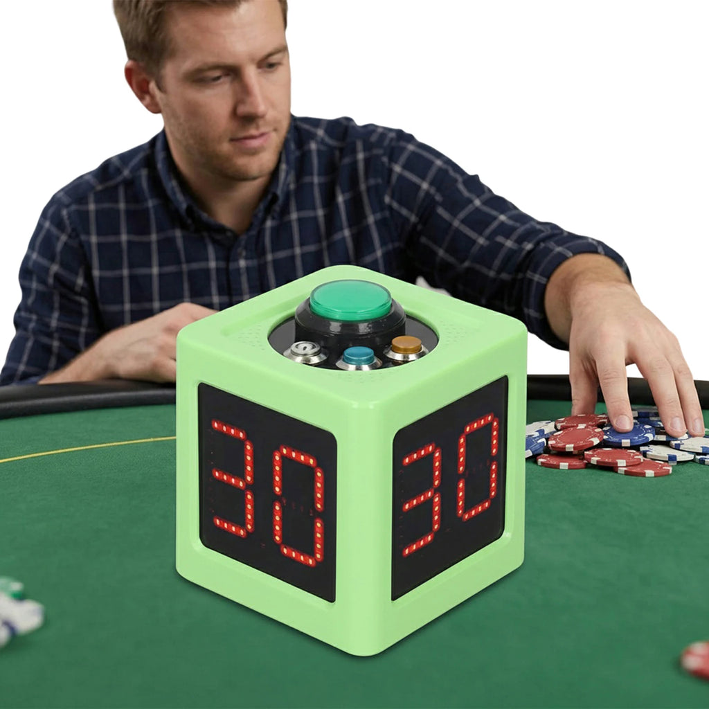 Poker Shot Clock with 1.4in Display 4 Sides Cube Timer 5-Level Brightness No Battery for Poker Casino Chess Tournament