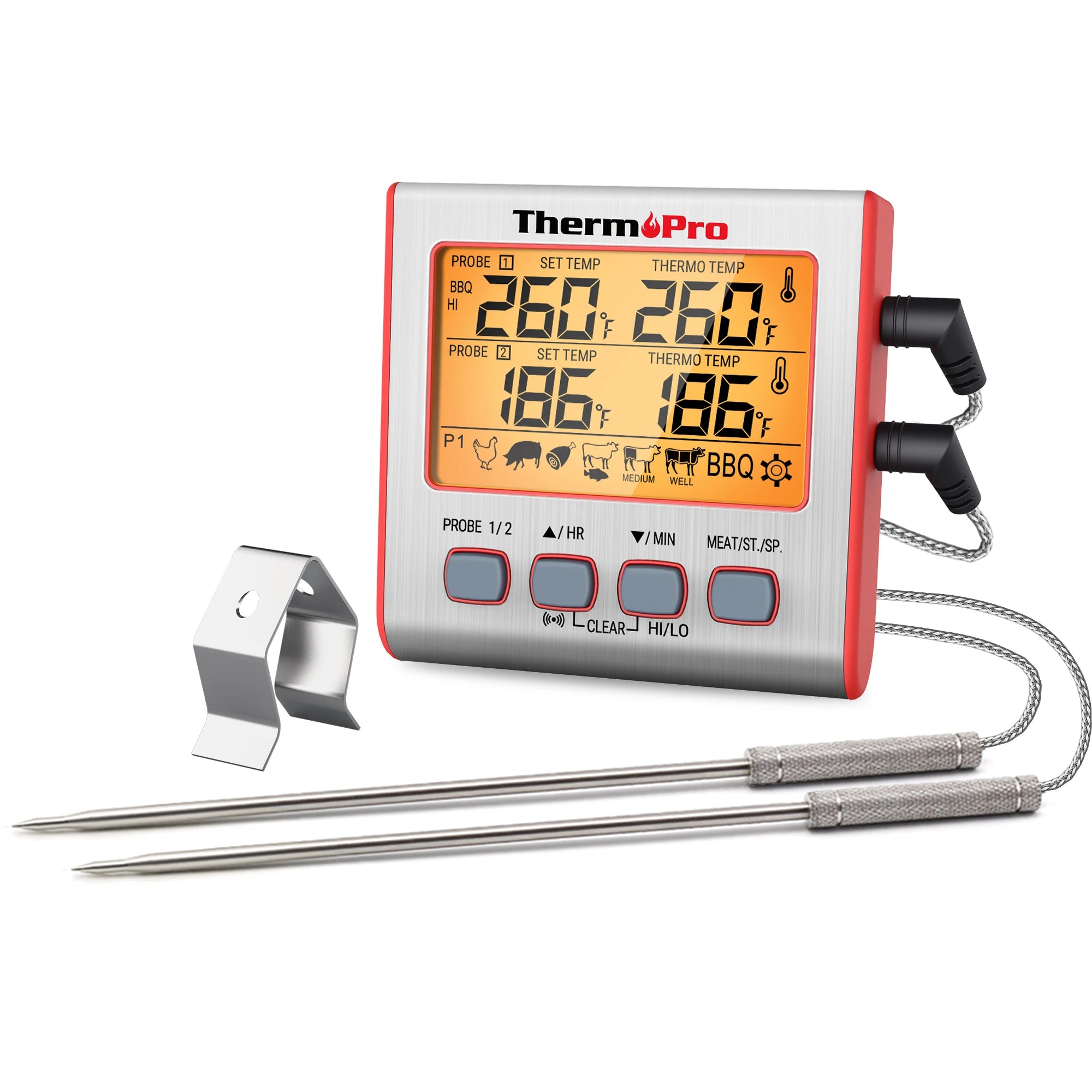 ThermoPro TP-17 Dual Probes Digital Outdoor Meat Thermometer Cooking BBQ Oven Thermometer with Big LCD Screen For Kitchen